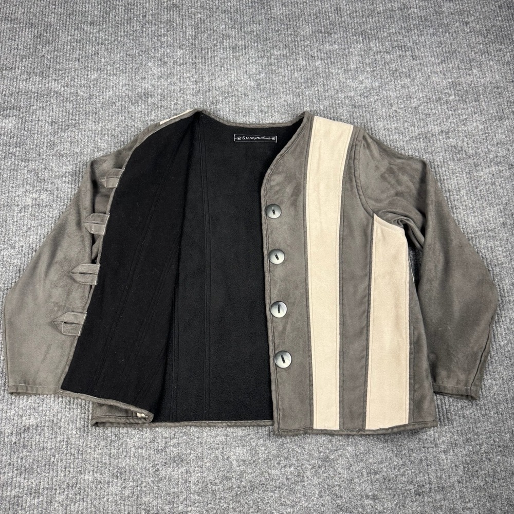 Vtg 90s Jacket Womens L Gray Faux Suede Microfiber Colorblock Lagom Artsy